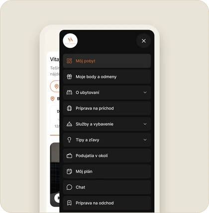 Digitálny sprievodca v mobile hosťa s otvoreným menu